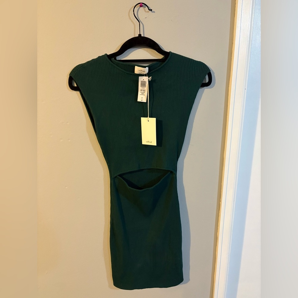 Aritzia Aventurine Green Cut-Out Knit Mini Dress NWT- S